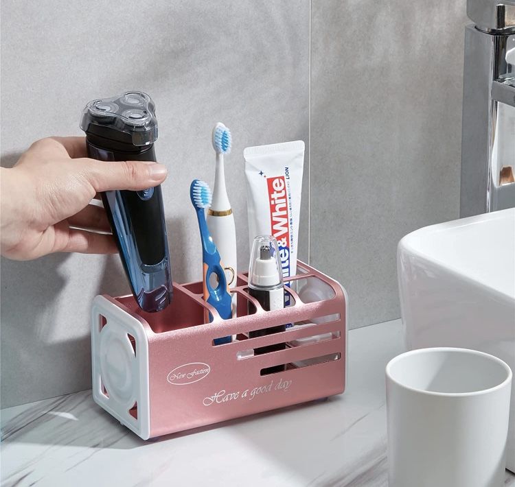 Bathroom Toothbrush Holder, Aviation Aluminum Surface, Anti-Slip Anti-Slip Large Toothbrush Holder for All Ages,Pink