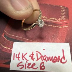 14K Solid Gold Wedding Ring NATURAL DIAMOND 💎 STONE Size 6