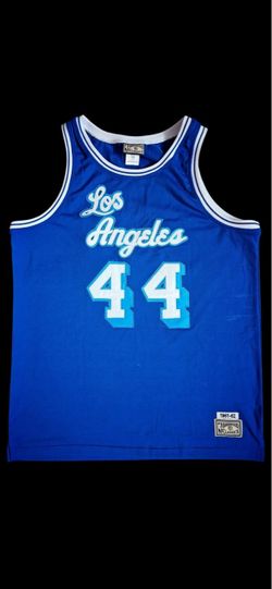 Jerry West 1962 Script Lakers Jersey. Fits Adult Large. Stitched