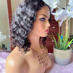 Brand New 16” Water Wave 13x4 200% HD Lace Front Brazilian Remy Natural Human Hair Wig 