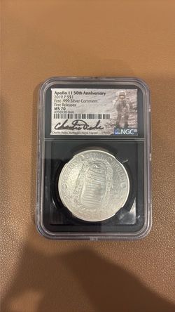 2019 Apollo 11 silver dollar coin - signed by Charlie Duke