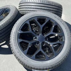 22” NEW Wheels Rims Tires GMC Sierra Yukon Denali Chevy Silverado 1500 Tahoe Suburban Avalanche Chevrolet 22 Inch Black Snowflakes 