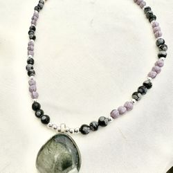 Snowflake obsidian Grey/black Pendant Necklace