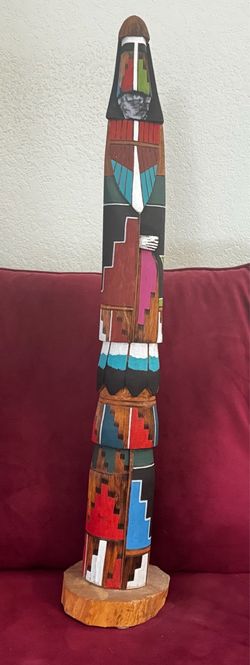 Hand-Painted Native American Wooden Totem Pole
