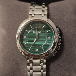 Bulova Classic Diamond Malachite Stainless Steel Women's Quartz Watch - 96P256