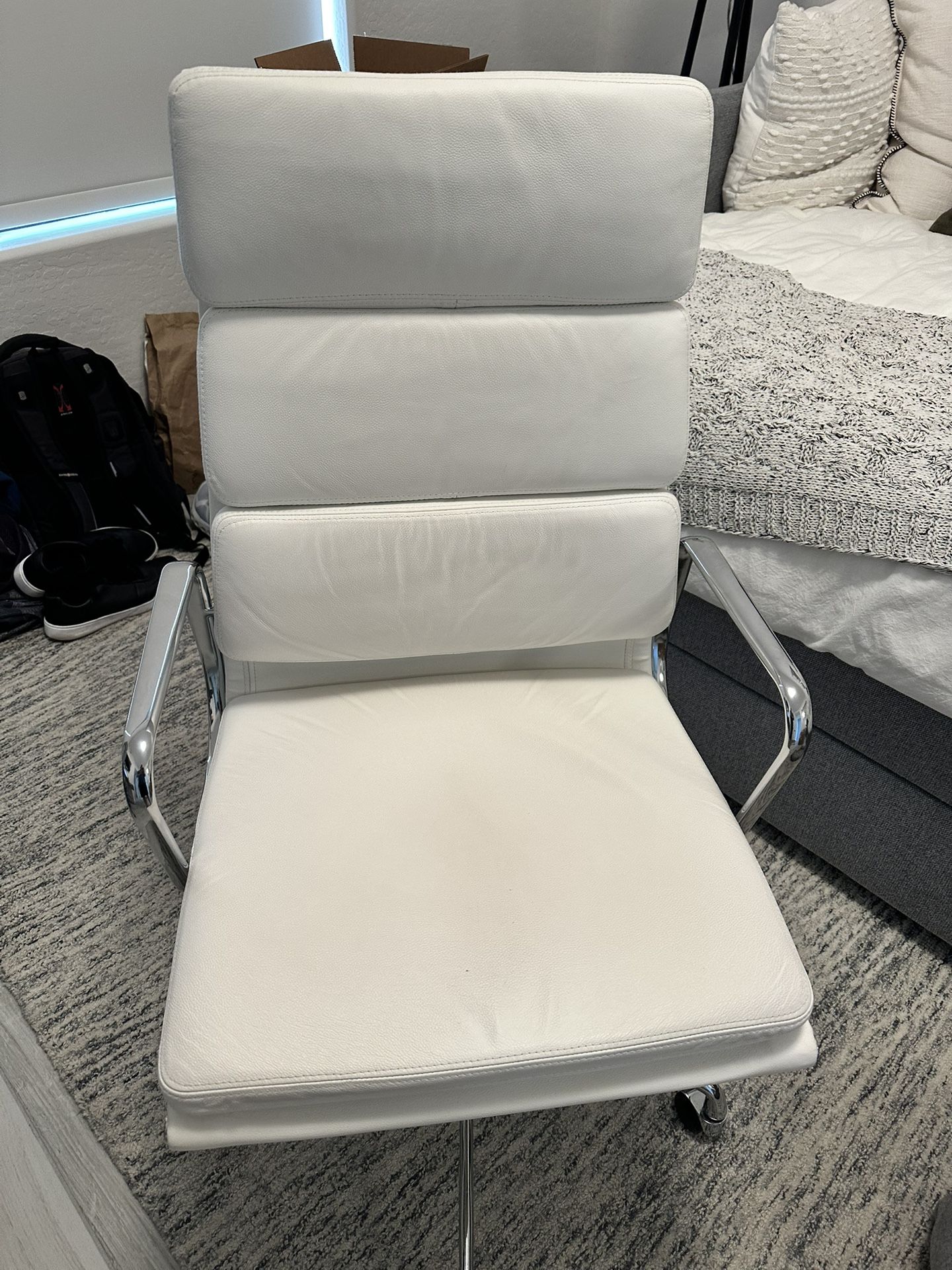 White Leather Desk Chair 