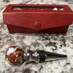 Opalite Gemstone World Globe Chrome Base Wine Bottle Stopper