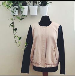 H&M Pink Faux Leather Sleeves Jacket 14