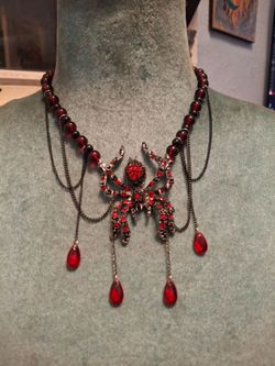 Gothic Red Spider Statement Necklace