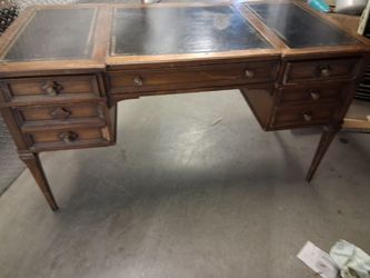 Vintage Wood Writing Desk with Leather Top