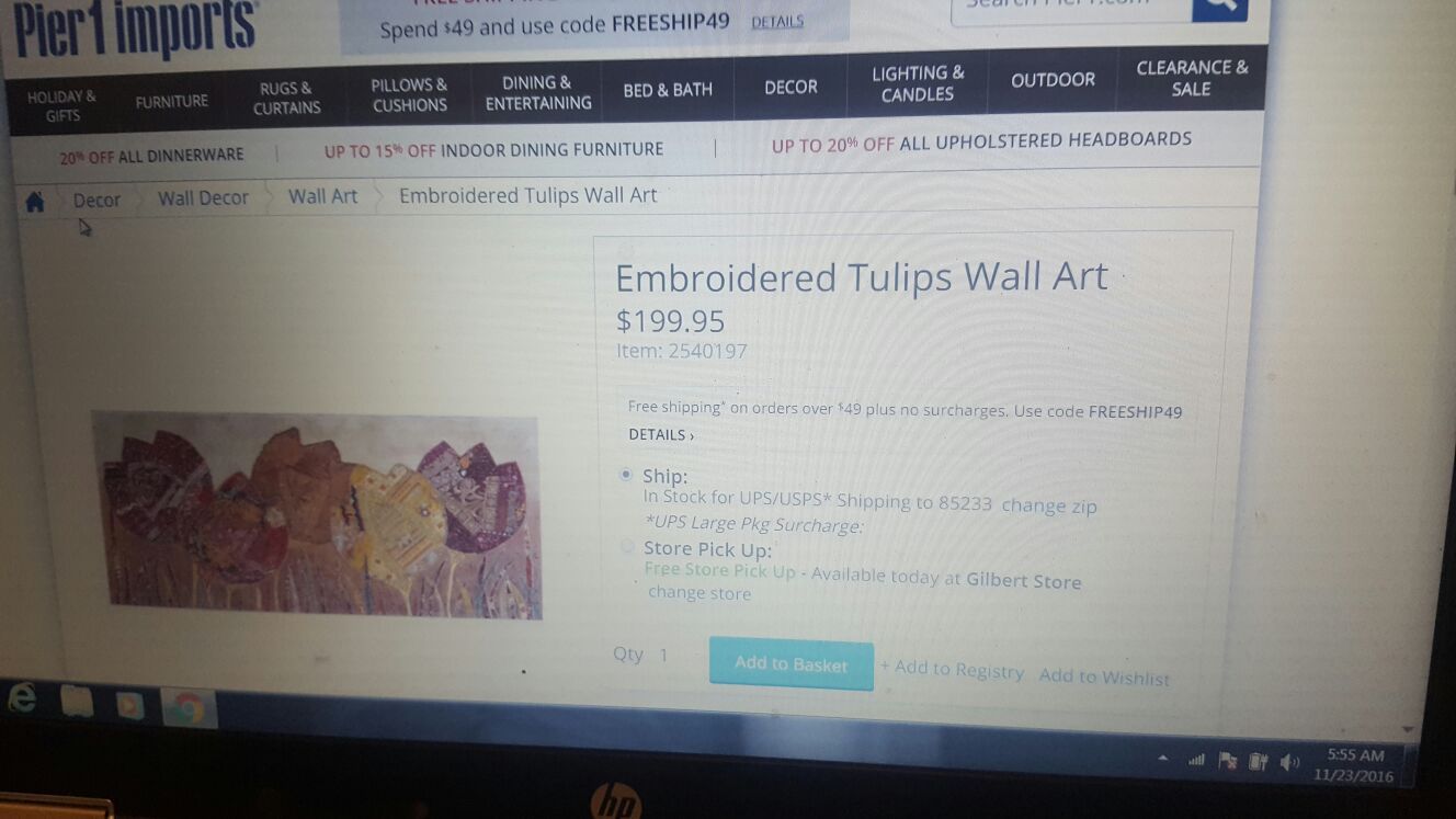 Pier 1 Imports Embroidered Tulips Wall Art for Sale in Gilbert, AZ OfferUp