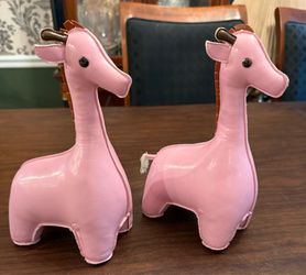 Zuny Pink Leather Giraffe Bookends - Retired