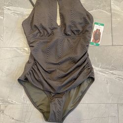 Jessica Simpson Textured One-Piece Swimsuit Women's XL Green Keyhole Cutout