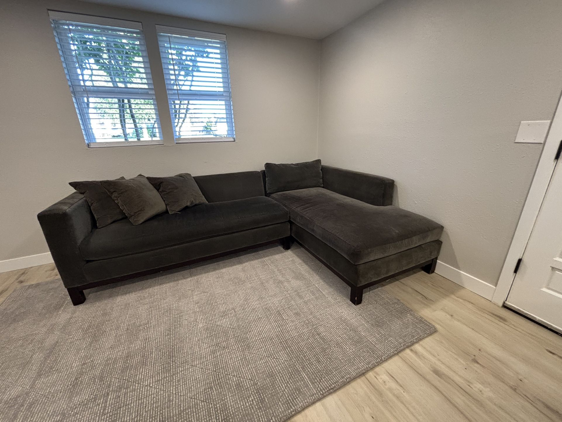 GORGEOUS Crate And Barrel Dark Grey Velvet Sofa Couch EXCELLENT Condition 