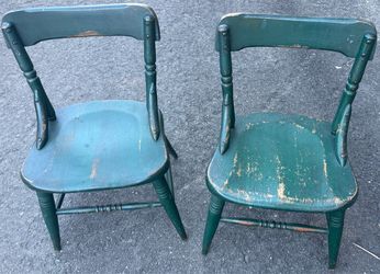 (2) Vintage Green Toddler Chairs