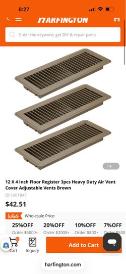 12x4 Inch Floor Register Air Vent Covers 3-Pack Brown