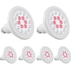 6 Pack 12W Full Spectrum Grow Light Bulb with 6 Red & 12 White LEDs Lamp, E26 Socket