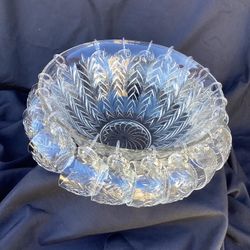 Vintage Cut Crystal Punch Bowl Set- 18 Cups
