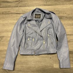 Levi's Faux Leather Long Sleeve Asymmetrical Belted Moto Jacket Dusty Blue Small