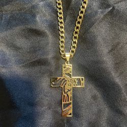 Stainless Steel Gold Cross Jesus Chain Necklace 