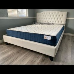 Full White Crystal Button Bed With Orthopedic Mattres Included 