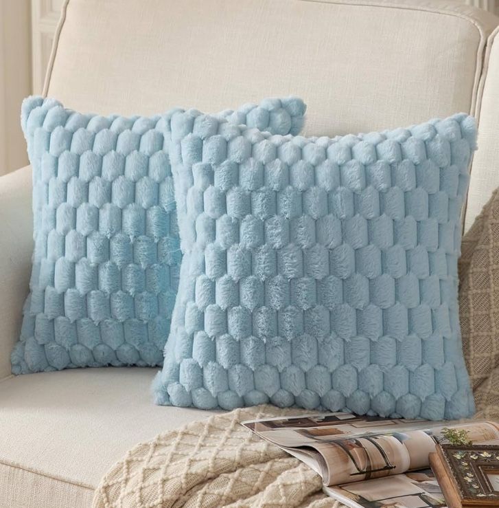 MANDIOO Faux Fur Super Light Blue Soft Velvet Backed Pillow Covers. 18āX18āā. Inserts Not Included