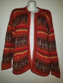 LOS INCAS ALPACA 100% SIZE LARGE CARDIGAN OPEN FRONT NO BUTONS