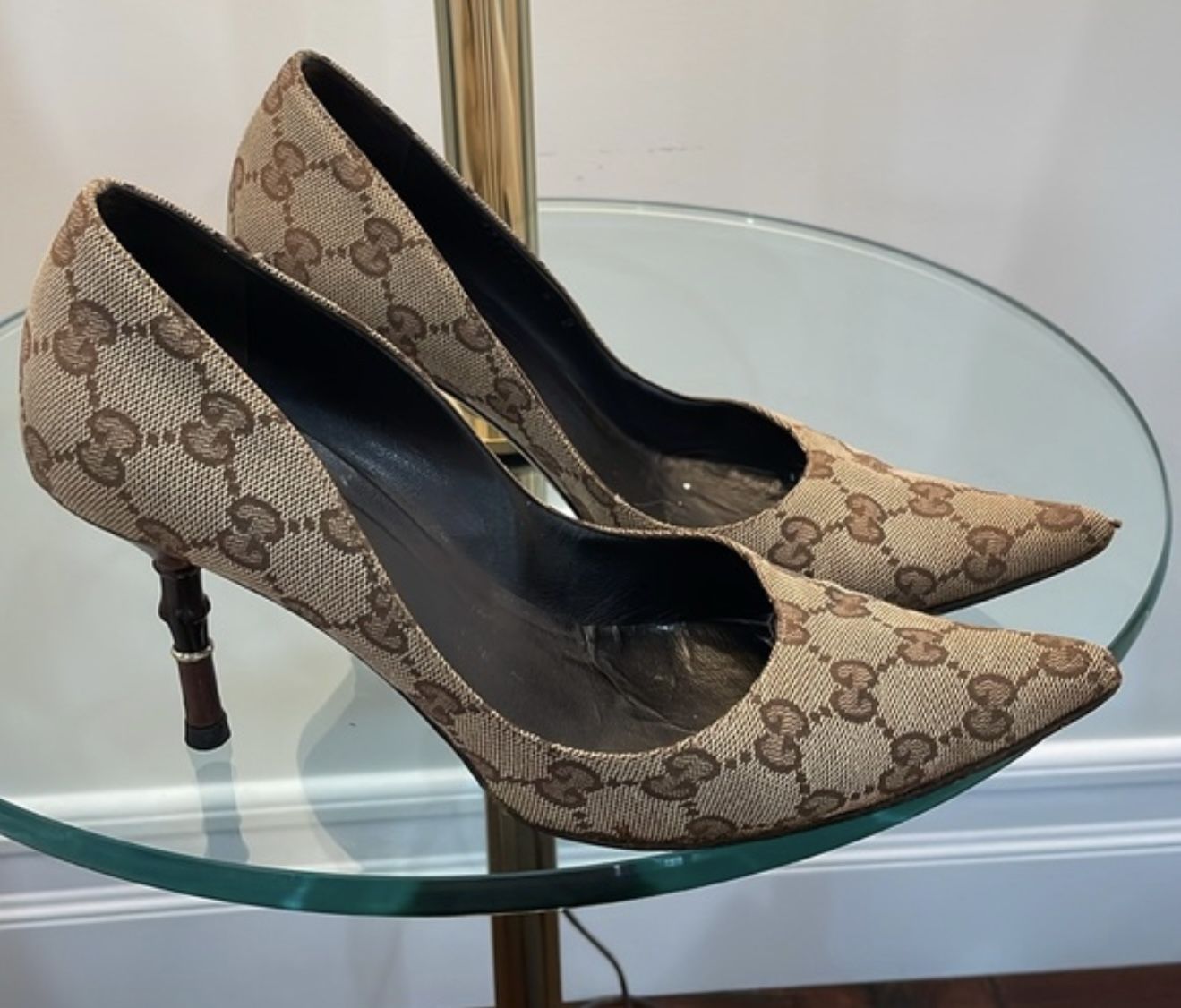 Gucci Monogram Bamboo Heeled Pumps