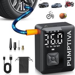 new Tire Inflator Portable Air Compressor, 150 PSI Portable Electric Bike Pump Auto Shut-Off Cordless Car Tire Air Pump with Accurate LCD Display LED 