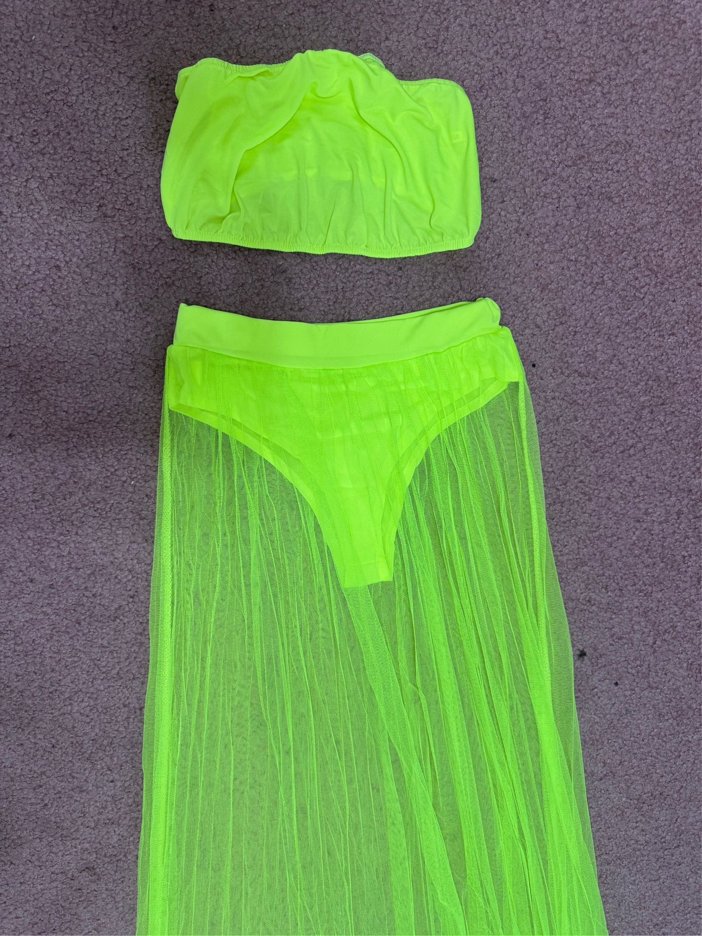 New Small neon green mesh tulle 2 piece dress skirt outfit festival rave raver