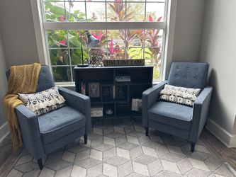 Mid Century Blue Recliner Set $200