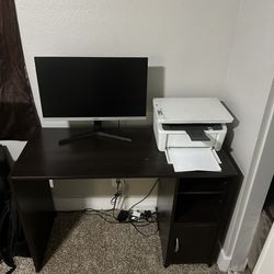 Printer, Samsung Monitor And Desk 