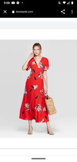 Aloha / Hawaiian / Tiki Red Floral Print Vintage Style Wrap Dress with Pockets  Size S