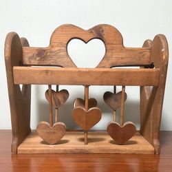 Antique Solid Wood Love Heart Magazine Rack