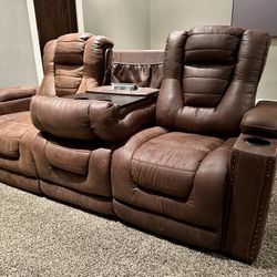 Set of 2: Brown Reclining Sofas
