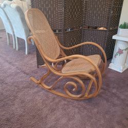 Brentwood Walnut Rocking Chair Cane Rattan Seat Back