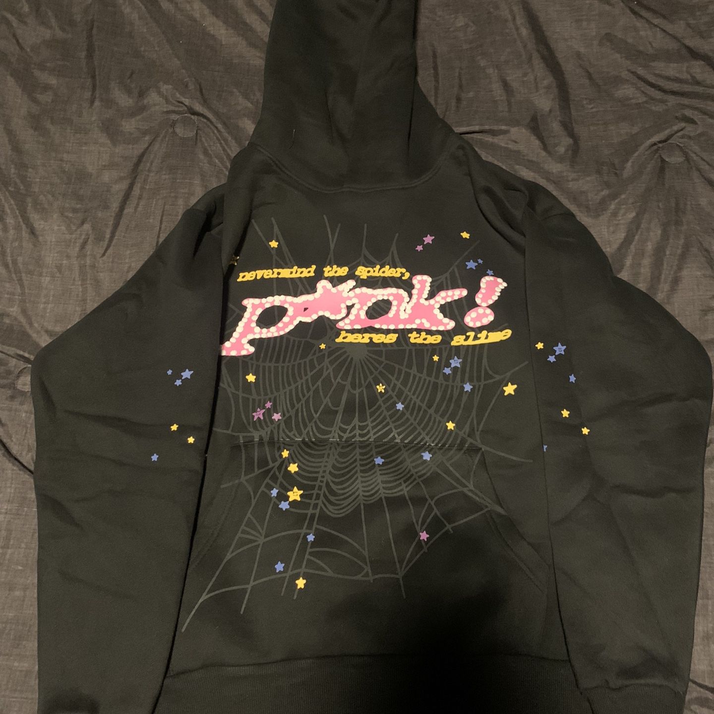black/pink sp5der hoodie 