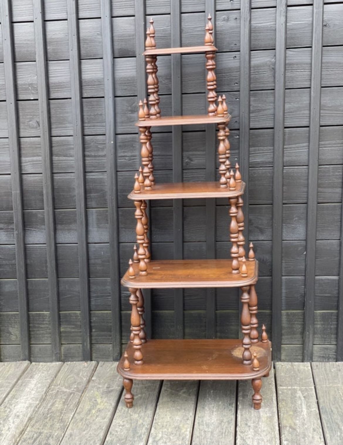 Single Antique Walnut 5-Tiered Spindle Shelf whatnot 19th century corner shelf cabinet display vintage