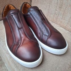 Luxurious Mens Magnanni  Slip On Brown Leather Low-Top Sneakers US-Sz 12