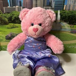 Pink Build A Bear With Purple Dress And Silver Heels