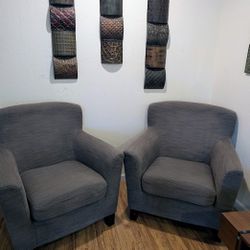 pair of Ikea Ekenas gray easy living room arm chairs armchairs