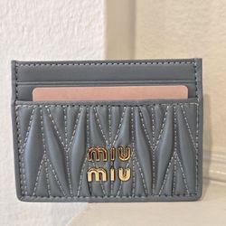 Brand New Miu Miu Matelassé Nappa Powder Blue Leather Wallet