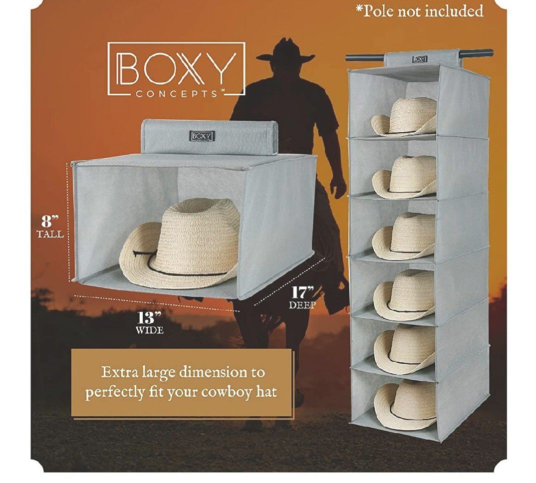 Cowboy Hat Rack for Closets (6 Shelves) - Closet Hanging Woven Fabric Cowboy Hat Holder for Large Brimmed Hats - Hat Organizer