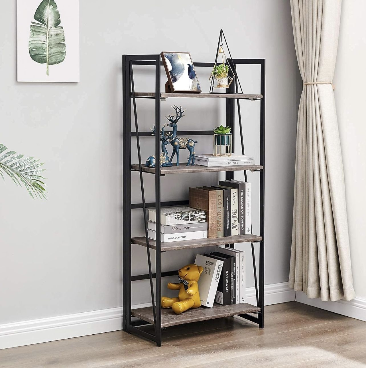 Small Bookcase Organizer metal frame Foldable Storage Shelves W23”xD11”xH49”(address in description) 👇delivery 🚚 available within 15 miles with ext