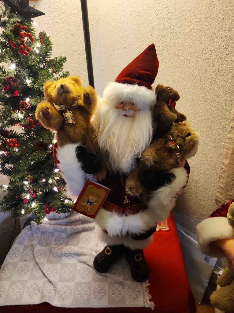 Rare Vintage New In Box Santa Claus With 3 Teddy Bears And  Book Very Intricate  Dillard's 