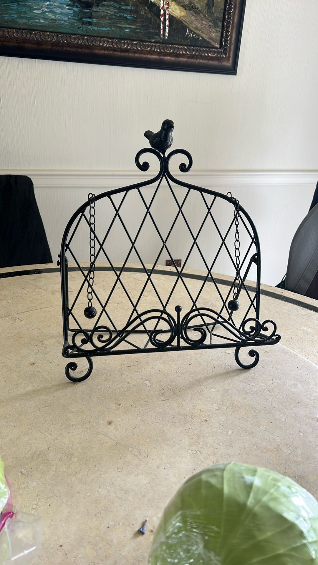 French COUNTRY Wrought Iron COOKBOOK STAND Book Holder Easel Bird Finial Top Cast Iron