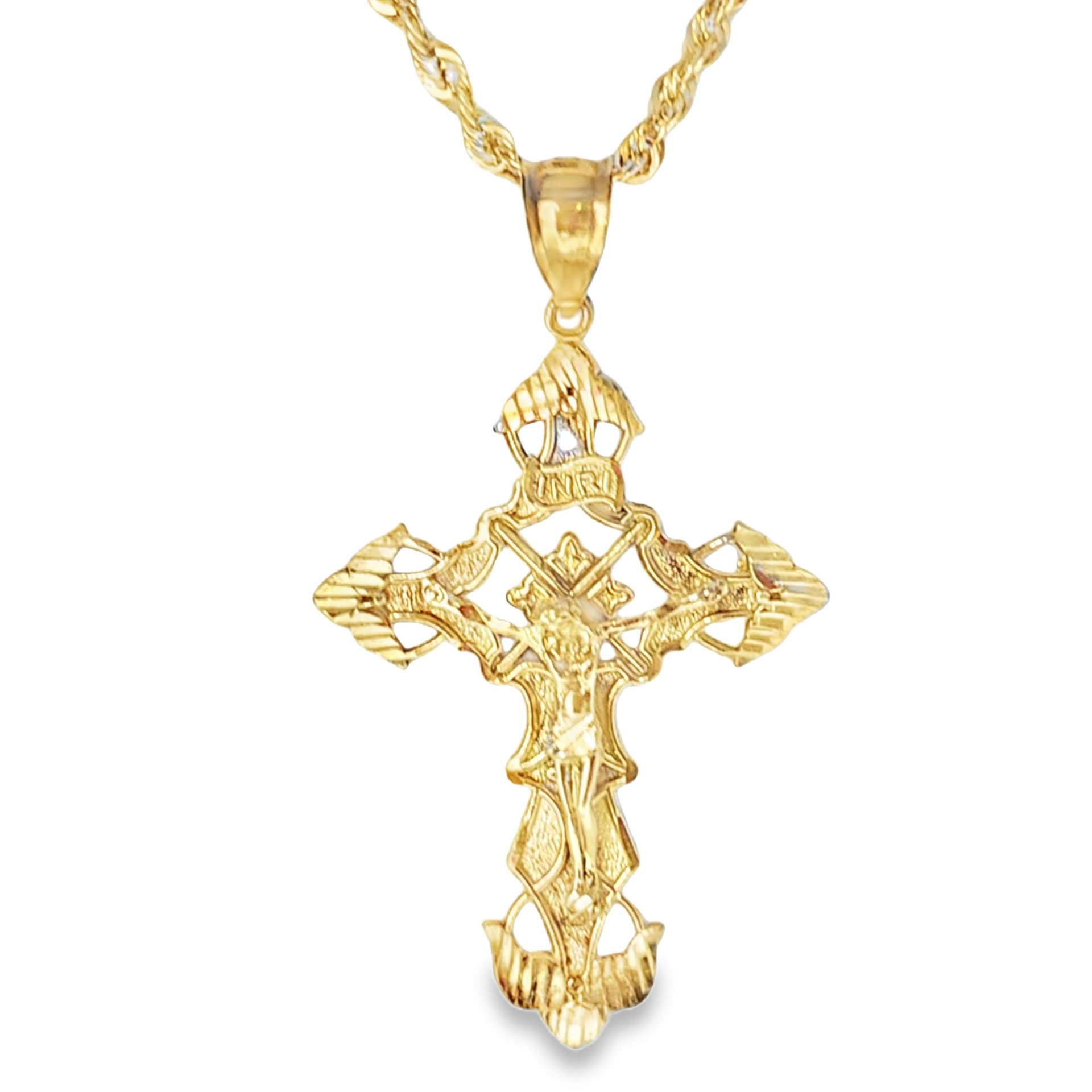 10k Yellow Gold Religious Crucifix Charm Necklace