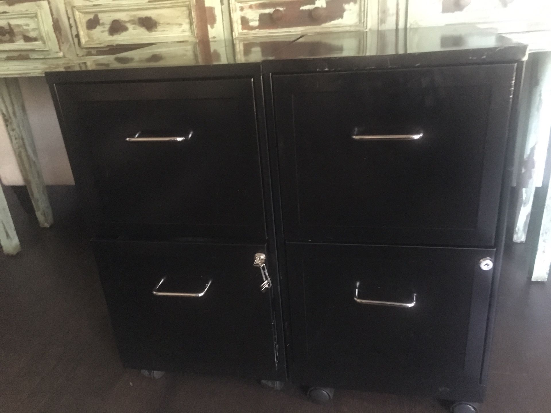 Black metal 2 drawer file cabinets