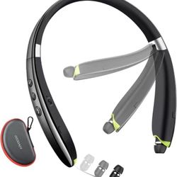 Bluetooth Headset,  Neckband Bluetooth Headphones with Retractable Earbuds, Noise Cancelling Stereo Wireless Earphones with Mic for Sports Office (wit