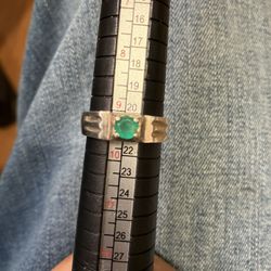 COLOMBIAN EMERALD - 950 SILVER- SIZE 9.5 MENS RING 